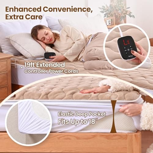 Bearhug King Heated Mattress Pad, Dual Control Bed Warmer with 10 Heat Level, Auto Shut Off Timer, Zipper Electric Mattress Pad with Deep Pocket Up to 18", ETL Certified, Machine Wash 78" x 80", Brown - Thumbnail 6