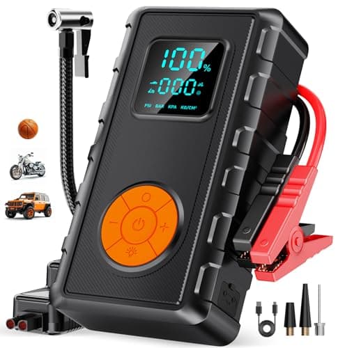 Jump Starter with Air Compressor, Battery Jumper Starter Car Battery Jump Starter 8.0 Gas/7.0L Diesel, Portable Jump Box, 12V Portable Car Jump Starter with Tire Inflator, LED Light Idea Gift for Man - Image 1