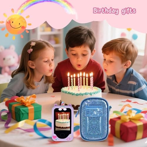 Tanmqin Kids Smart Phone Case for KOKODI/for Luyiilo/for Luoba/for Yosfeng/for WEOLULI and More, Glitter Powder Bag with Removable Shoulder Strap Fits Toddler Phone Data Cables SD Cards - Blue - Thumbnail 2