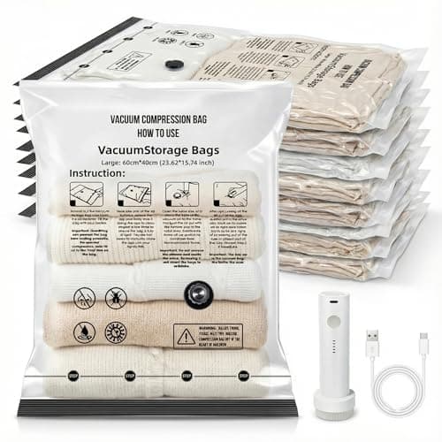 Yobobo Vacuum Seal Bags for Clothing: 9 Pack Large Travel Vacuum Bags for Luggage with Rechargeable Electric Pump - Space Saver for Carry-On Packing - Image 1