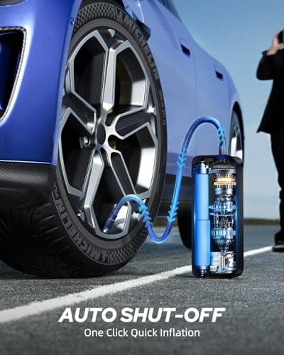 AUTOONE Tire Inflator Portable Air Compressor - 4X Faster 150PSI Cordless Air Pump with Digital Tire Pressure Gauge, 12V Car Power Adapter - For Car, Motorcycle, Bike, Ball and More - Thumbnail 2