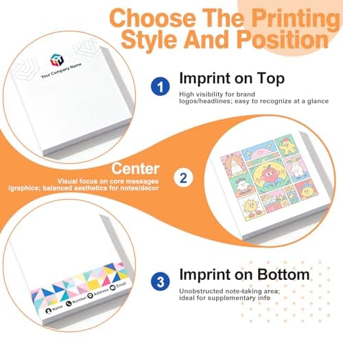 Custom Sticky Notes Bulk 3-1000 Pack – 3"x3" Personalized notepads Customized Logo or Text 50 Sheets/Pad for Office, School, Party Supplies, Business Marketing - Thumbnail 4