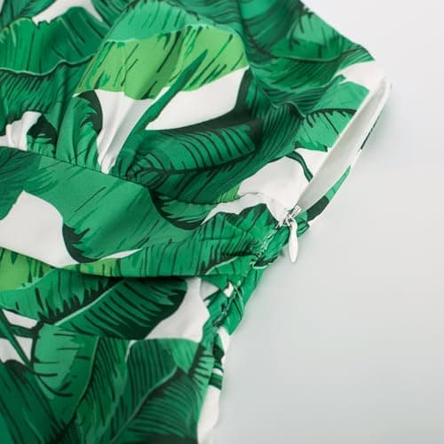 Belle Poque Spring Summer Dresses for Women Knee Length Dress Tropical Hawaiian Floral Dress Beach Vacation Green XXL - Thumbnail 2