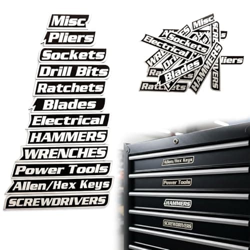 Magnetic Tool Box Labels, 12-Pack Magnetic Toolbox Label, 3D Printed Tool Box Labels Magnet Set for Garage Organization, Reusable Tags for Steel Toolboxes, Carts, Drawers & Cabinets Black - Image 1
