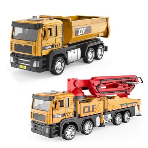 ADTHLIER 2 Pack Die-Cast Construction Set, 1:50 Concrete Pump Truck & Dump Truck, Realistic Functional Engineering Vehicles for Kids 3-9