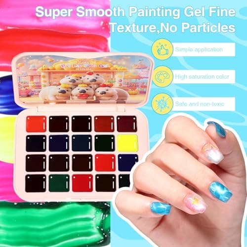 20 Color Patting Nail Gel Polish Kit, Jelly Ombre Painting Gel Palette Transparent Effect Summer Nailswith Sponge Applicators for Blush Blooming Floral Aura French Manicure DIY Nail Art Palette - Thumbnail 3