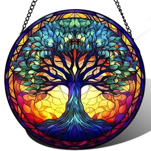 Tree of Life Suncatcher -7.9 in Stained Glass Window Hanging Catcher Garden Decor
