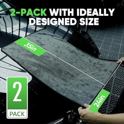 KKV 2-Pack Microfiber Towels (35"x 24") Extra Large Ultra Absorbent Drying Towel for Cars and Trucks, Without Streaks, Scratches, or Water Spots - Thumbnail 3