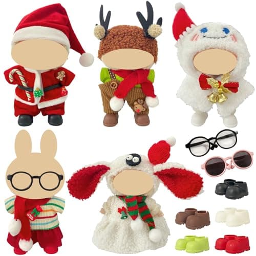 Ezcora 5 Pack Christmas Doll Clothes Set for 17cm Doll – Santa, Reindeer, Snowman Costumes with Shoes, Scarves & Glasses Accessories, (No Dolls) (Christmas Outfit)