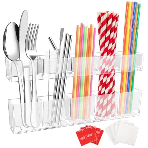 CRUCIBLY 9.5" Large Acrylic Straw Holder for Cabinet Door,Reusable Tumbler Straw Organizer with Ultra Sticky Adhesive Strips,Straw Storage for Kitchen Cupboard (Transparent) - Image 1