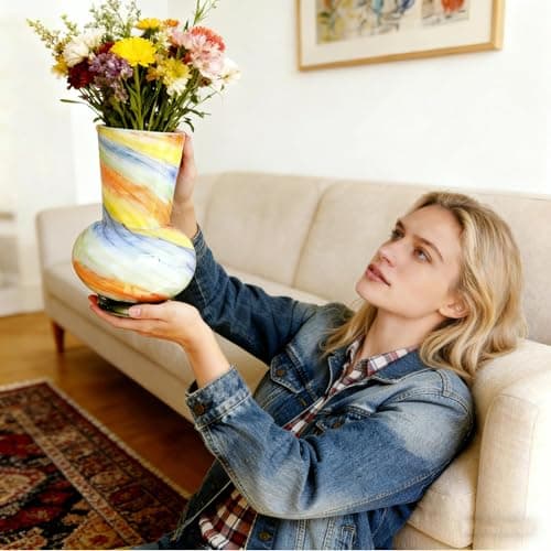 9.8" Hand Blown Glass Bubble Vases for Flowers, Large Decorative Vases for Home Decor Tables Centerpieces, for Women (Wide Mouth) - Thumbnail 2