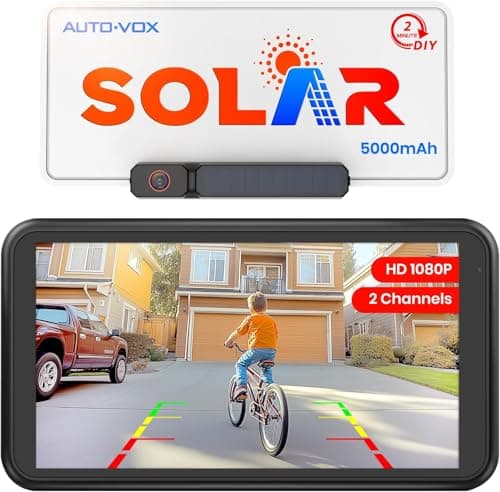 AUTO-VOX Solar Wireless Backup Camera with 5" 1080P Monitor: 5000mAh Battery 2 Mins DIY Installation & 2 Split Screen Back Up Camera, IP69K Waterproof Reverse Camera for Car, Van, SUV, Truck, Trailer - Image 1