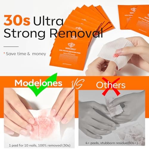Modelones Nail Polish Remover Pads, Acetone Nail Polish Remover Wipes 50 PCS Professional Individually Wrapped Wet Wipes Easily & Quickly Rose Smell Glycerin Moisturizing Big Size Portable - Thumbnail 2