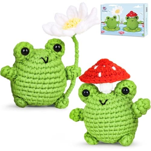 Crochetta Crochet Kit for Beginners, Beginner Crochet Animal Kits for Adults with Step-by-Step Video Tutorials, DIY Knitting & Crocheting Craft Hobbies Supplies, 2 Pack Frog Amigurumi(40%+ Yarn)