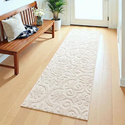 U'Artlines 2x6ft Hallway Runner Rug, Non Slip Washable Kitchen Rugs, Neutral Beige Modern High-Low Pile Rug Soft Cozy Floor Carpet Runners for Hallways Entryway Laundry Room Kitchen Bathroom - Image 1