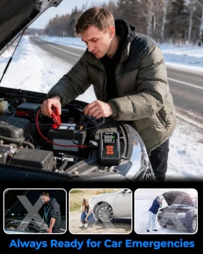 Jump Starter with Air Compressor, 12V Car Battery Jumper Starter Portable for 8.0L Gas/6.0L Diesel, Car Battery Charger Jump Box with 160PSI Auto-Shutoff Tire Inflator and Storage Case, Black - Thumbnail 6