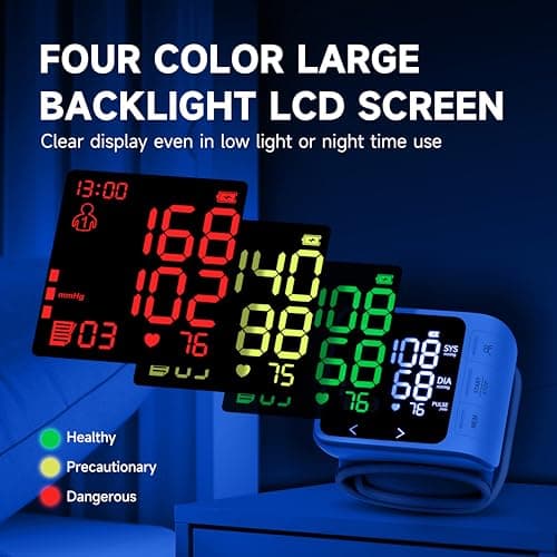 VivaGuard Wrist Blood Pressure Monitor, LCD Backlit Dispaly BP Machine Automatic Digital Portable Wrist Blood Pressure Cuff with Heartbeat Detector, 2 * 99 Memory, Carrying Case, 2 AAA Batteries - Thumbnail 4