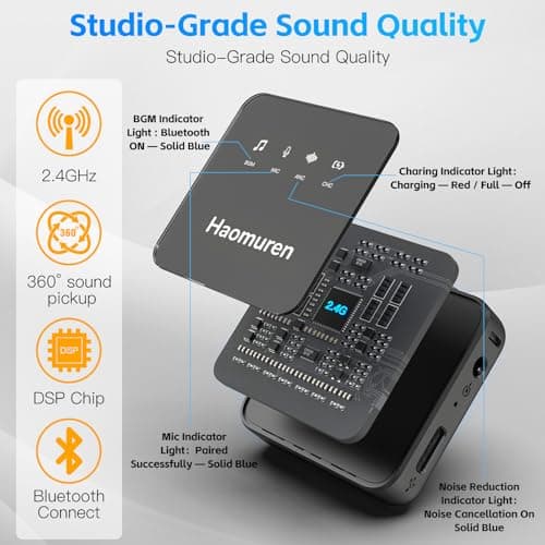 Haomuren Wireless Lavalier Microphone, Dual-TX Mini Lapel Mic for iPhone & Android, Noise Reduction, Compatible with iPad, Tablet & PC, Plug & Play for Camera Recording, Video & Vlog (Dark Black) - Thumbnail 3