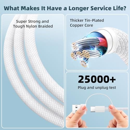 2Pack Travel Essentials 3 in 2 Multi Charging Cable for iWatch Charger/Type C/IP, Nylon iPhone Charger Cord, Multi Chargers for All Devices Compatible with iWatch Series/iPhone 17-11/iPad/AirPods 4FT - Thumbnail 4