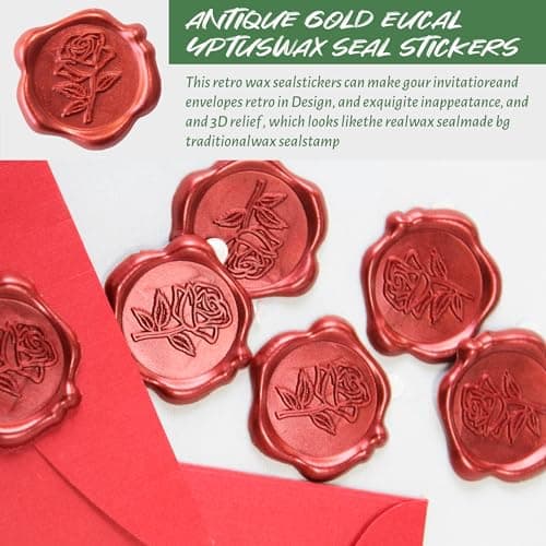 Pilloze 50pcs Red Rose Wax Seal Stickers, Rose Wax Seal, Red Rose Stickers for Envelopes, Waterproof, for Wedding Invitation, Christmas - Thumbnail 5