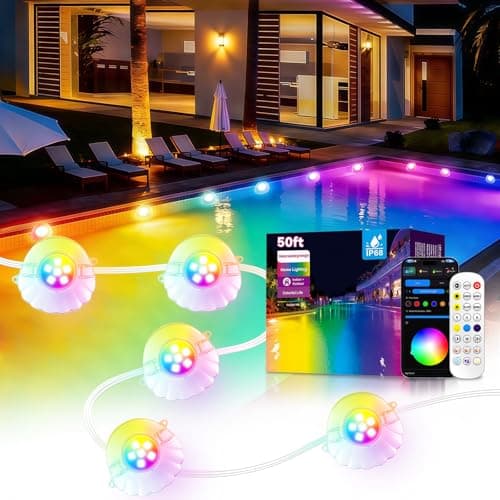 AHAWILL 50FT RGB Pool Lights for Inground & Above Ground Pools, Plug-in 8 Shell Pool LED String Lights,IP68 Waterproof, Remote/APP Control,16 Million Colors,44 Dynamic Modes for Swimming Pool Decor