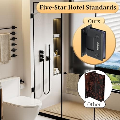 Alise Glass Shower Door Hinge,Hinges for Glass Doors,Heavy Duty Solid SUS304 Stainless Steel 90° Cabinet Hinges,Frameless Shower Doors Hardware Replacement Part,Matte Black(1P) - Thumbnail 5