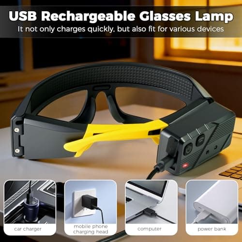 NIRIAHO Adjustable Headlamp Glasses with Motion Sensor Rechargeable Headlight Safety Glasses for Camping Hiking Fishing Cycling Yellow - Thumbnail 5