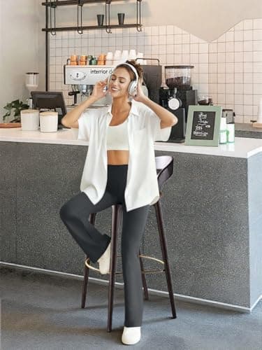 COPYLEAF Flare Leggings for Women High Waist Yoga Pants with Pockets Tummy Control Workout Gym Bootcut Leggings(Dark Grey M) - Thumbnail 4