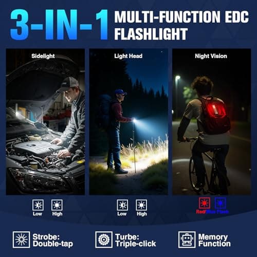 RECHOO Flat EDC Flashlight Rechargeable, 8-Mode Slim Pocket Flashlight with Magnetic Base & Clip, Lightweight Mini Rechargeable Flashlights for Everyday Carry, Working, Camping, Car Repair & Emergency - Thumbnail 3