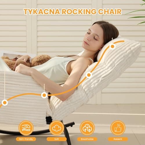 Tykacna Oversized Rocking Chair with Adjustable Backrest and Footrest, Outdoor Reading Chair - Chaise Lounge Chair Indoor, Comfy Corduroy Rocking Chair for Patio, Porch, Balcony, Living Room - Thumbnail 6