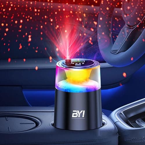 Smart Car Air Freshener with RGB Ambient Light, Galaxy Cloud Mist, Auto On/Off, Built-in Battery, Car Aroma Diffuser, Home, Office (4 Essential Oil Box), Long-Lasting Scent