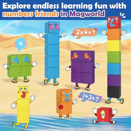 Magnetic Blocks World Building Blocks Edition, STEM Educational Montessori Sensory Learning Toddlers Toys for 3 4 5 Year Old Boys Girls, Number Games 1-10, Birthday Gifts for 3-5 4-8 Year Old Kids - Thumbnail 2