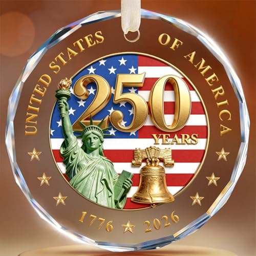 USA 250th Anniversary Ornament Patriotic Decor - Crystal Glass Christmas Ornaments - 1776-2026 Statue of Liberty Bell & US Flag Keepsake, America 250 Independence Day Gifts for Men Women Veterans - Image 1