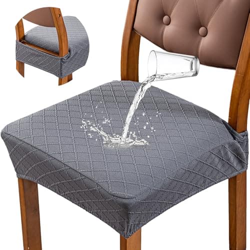 Genina Waterproof Seat Covers for Dining Room Chairs Covers Dining Chair Slipcovers Protector, No Rear Covers (Dark Gray, 4 Pcs)