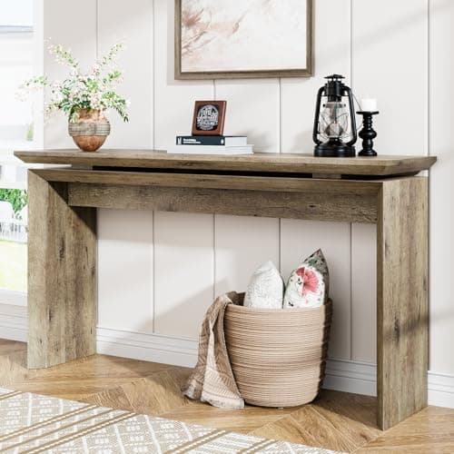 Farmhouse Console Table, 58 Inch Long Entry Way Table, Wood Hallway Entryway Table, Sofa Table Behind Couch, Narrow Entrance Entry Way Furniture for Living Room, Foyer, Large, Wood - Image 1