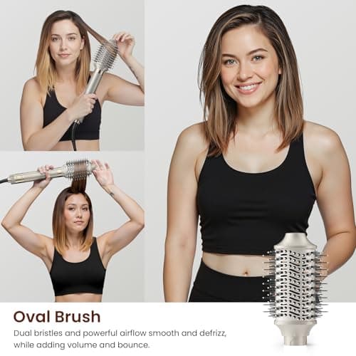 MESCOMB Upgraded 5 in 1 Hot Air Styler – 110,000 RPM Hair Dryer Brush with Automatic Curling Barrel, Volumizer for Curl, Smooth & Blowout, Anti-Frizz & No Heat Damage (Champagne) - Thumbnail 6