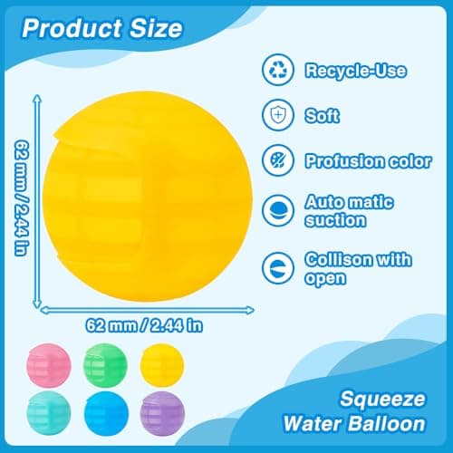 12Pcs Reusable Water Balloons, Self Sealing Quick Fill Silicone Water Toys for Kids 3-12, Summer Outdoor Water Games for Pool Beach Backyard, BPA-Free Water Splash Balls for Boys Girls Adults Family - Thumbnail 2
