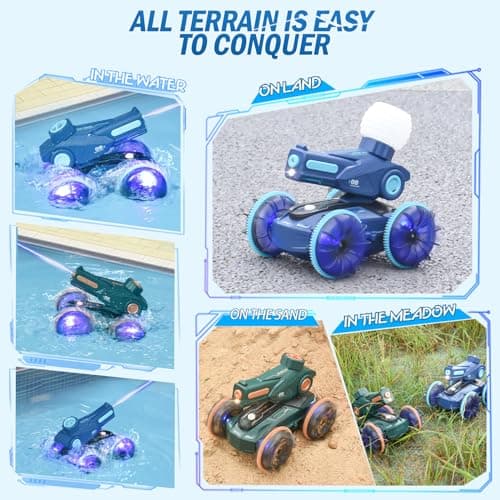 KB KAIBO 3-in-1 Remote Control Car, RC Boat & Water Gun - Amphibious RC Car for Land & Water, Adjustable Speed, Waterproof, Perfect Valentines Birhtday Gifts for Kids-Green - Thumbnail 4