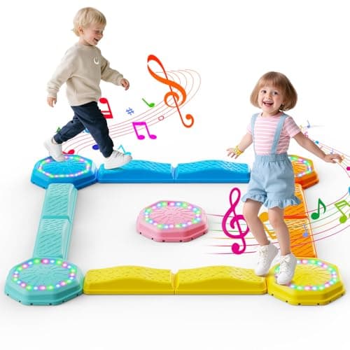 Holyton Music Light Up Balance Beam and Toddler Stepping Stones 13 Pieces, Non-Slip Plastic Balance Stackable Stepping Stones for Kids, Sensory Toys for Toddlers, Indoor or Outdoor Play, Easy Storage - Image 1