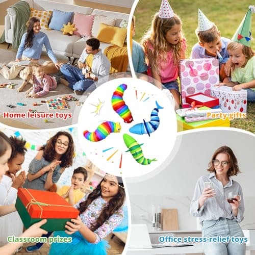 TIANTAIYUE Fidget Slug Toys, Sensory Slug Fidget Toy for Kids and Adults, 2Pcs Rainbow Worm Stress Relief Toy, Child-Friendly, Anti-Anxiety Autism Sensory Toy, Essential Travel Toys for Toddlers - Thumbnail 5