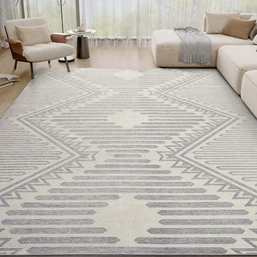 Silver Grey Boho 8x10 Area Rugs Textured Tufted Rugs for Living Room Bedroom Rug-Carpet Washable Neutral Modern Aztec Rug - Image 1