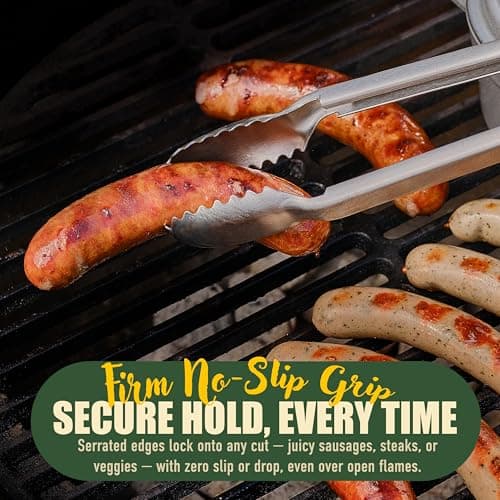 24 inch BBQ Tongs - 1 Year Warranty, 100% Stainless Steel Long Metal Grill Tongs for Outdoor Grill, Non Slip Handle, Locking Mechanism, Heat resistant, Pinzas de Cocina for steak, hot dog and more - Thumbnail 3