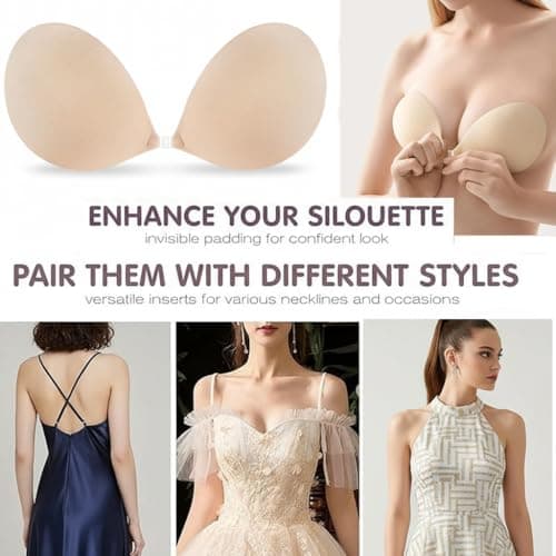 newlashua Invisible Push Up Sticky Bra, Silicone Adhesive Strapless Backless Bra & Reusable Nipple Covers for Women (US, Cup Band, D, Nude01) - Thumbnail 6
