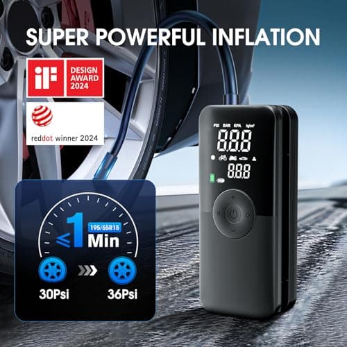 CARSUN Cordless Tire Inflator Portable Air Compressor,Car Tire Pump with Digital Dual Screen,150PSI Portable Air Pump for Car Tires with Deflation&Pressure Gauge,Suitable for Car,Motorcycles,Bicycles - Thumbnail 2