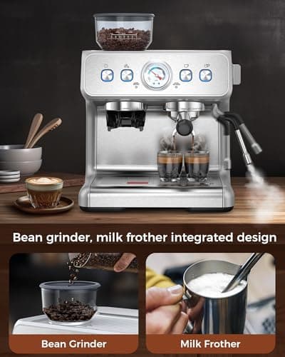 COWSAR Espresso Machine with Grinder, 2025 Upgraded Espresso Machine 15 Bar, Expresso Machine with Milk Frother Steam Wand, 75 Oz Removable Water Tank for Cappuccino, Latte, Stainless Steel - Thumbnail 5