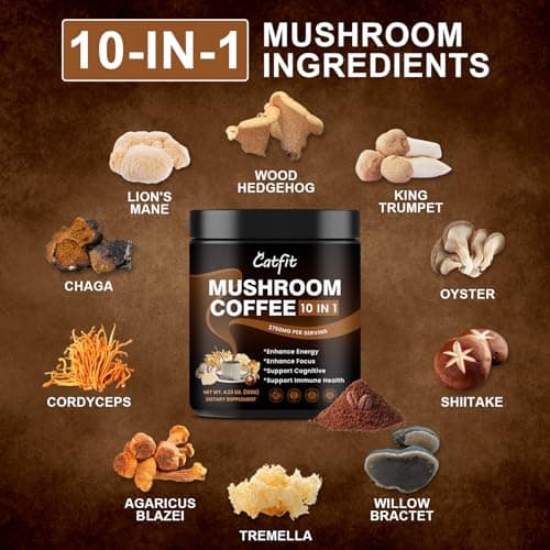 (2 Pack) Mushroom Coffee Powder, 10 Mushroom Blend- Lion's Mane, Chaga, Brain Supplements with Arabica Coffee, Ashwagandha, L-Theanine for Energy, Focus, Memory and Immunity, 120G - Thumbnail 3