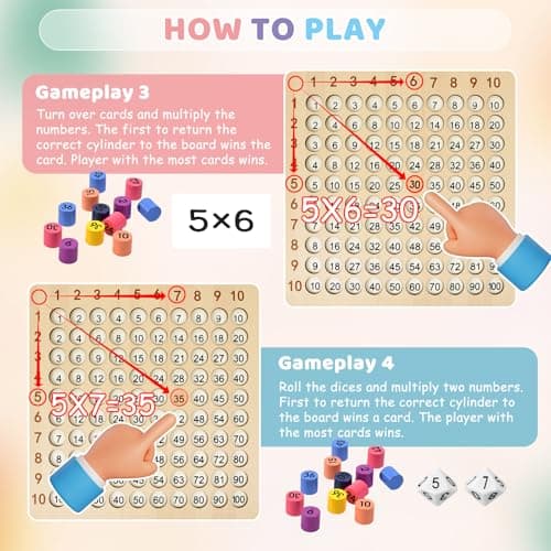 BUZIFU Wooden Montessori Multiplication Board Game: Math Educational Toys Multiplication Table Board Game Montessori Math Manipulatives Toys Toddlers Kids Multiplication Chart Game for Early Education - Thumbnail 4