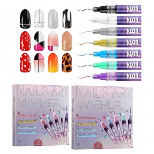 12 Colors Nail Art Pens & Nail Markers Set, 0.5mm Ultra-Fine Tip Acrylic Paint for Nail Painting & DIY Manicure, Water-Based Quick Dry Design Tools, Easy for Everyone, Easter Basket Stuffers (24PCS) - Image 1