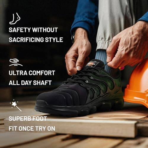 DRRHINO Steel Toe Shoes for Men Women Comfortable Lightweight Work Sneakers for Men Composite Toe Safety Sneakers Men's Slip Resistant Indestructable Construction Safety Shoes - Thumbnail 6