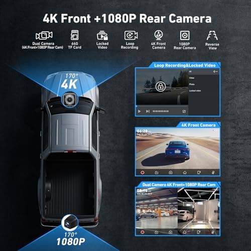 Gikktdr Wireless Carplay Screen for Car & Android Auto, 4K Dash Cam + 1080P Backup Camera, Portable Touchscreen, GPS Navigation, Bluetooth for All Cars (9inch) - Thumbnail 4